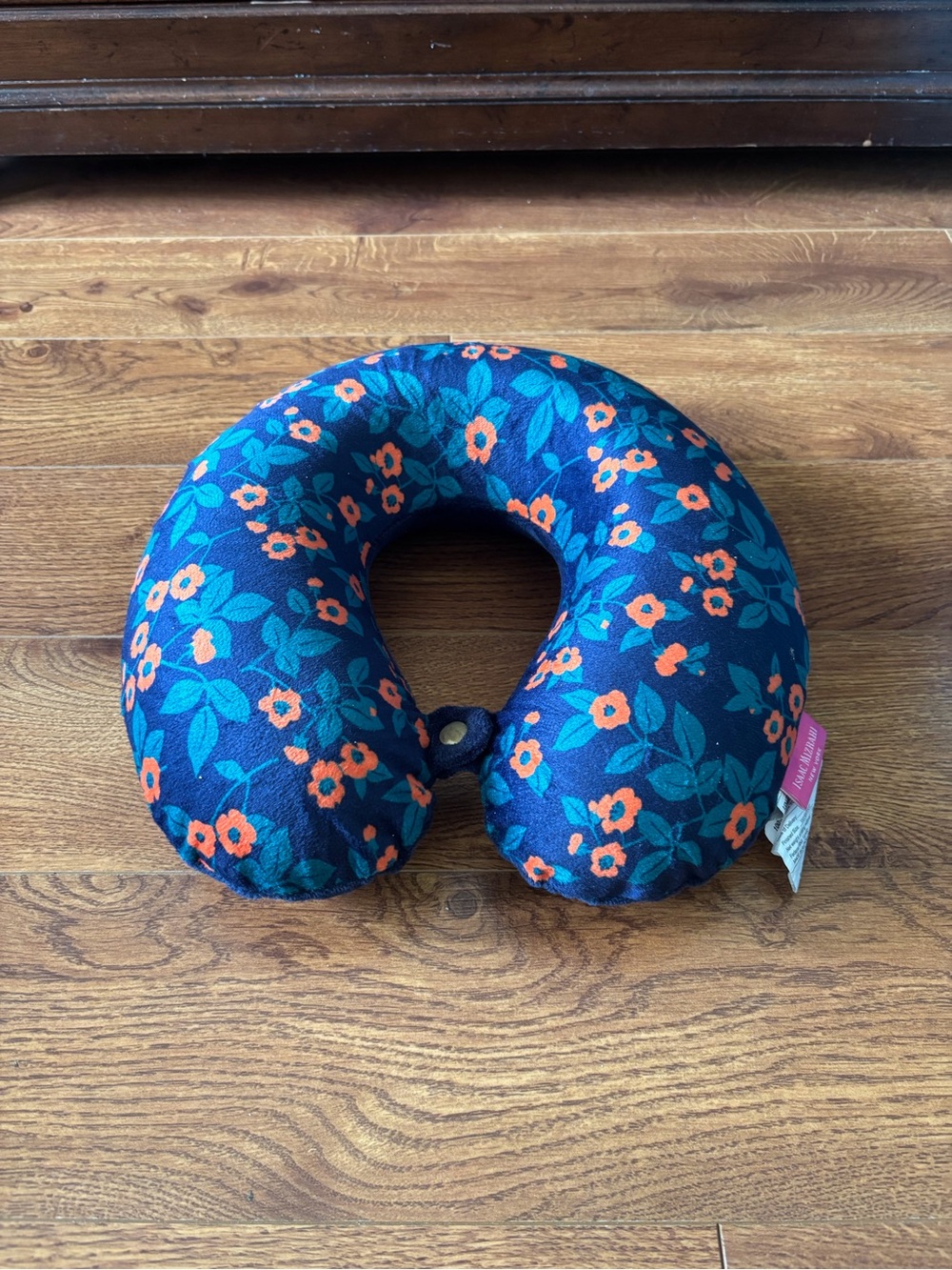 Isaac Mizrahi Navy Floral Travel Neck Pillow with Orange Flowers